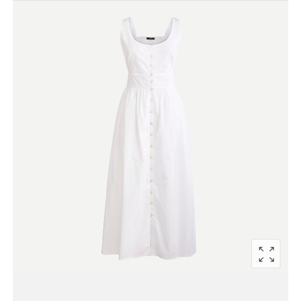 J.Crew White Cotton Poplin Button-Front Smocked Midi Dress Size 6 Pockets